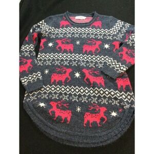 Shine Flow Womens‎ ReindeerSweater  Gray Red Festive Holiday Party Cut M